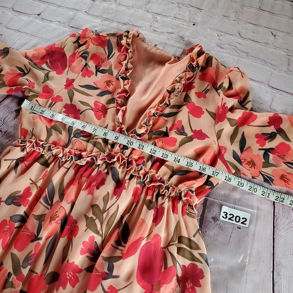 Shein Floral Maxi Dress Pleated Edges Layered Chiffon Evening Cocktail Medium - Picture 8 of 11